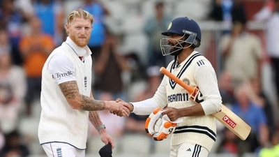 England's captain Ben Stokes (L) shakes hands with India's Ravindra Jadeja (R) for a draw on day five of the fourth cricket test match between England and India at Old Trafford (AFP) England's captain Ben Stokes (L) shakes hands with India's Ravindra Jadeja (R) for a draw on day five of the fourth cricket test match between England and India at Old Trafford (AFP)