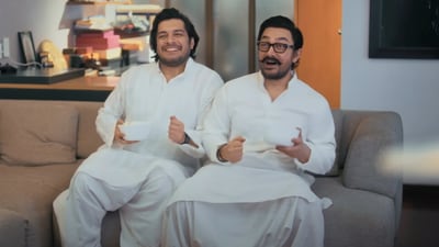 Junaid Khan and Aamir Khan feature in a new ad to promote Sitaare Zameen Par's digital release on YouTube. Junaid Khan and Aamir Khan feature in a new ad to promote Sitaare Zameen Par's digital release on YouTube.