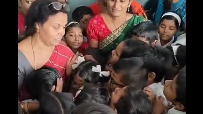 A video of the farewell went viral on social media, in which students can be seen lining up to hug the teacher while crying. (Punekar News/X)