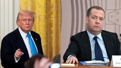 The Republican's social media post comes days after former Russian president Dmitry Medvedev warned of a war if Trump kept "playing the ultimatum. (AP/Reuters) The Republican's social media post comes days after former Russian president Dmitry Medvedev warned of a war if Trump kept "playing the ultimatum. (AP/Reuters)