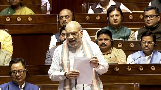 Union Home Minister Amit Shah continued his attack against the Congress and UPA government during his address in the Rajya Sabha on Wednesday. (Sansad TV)