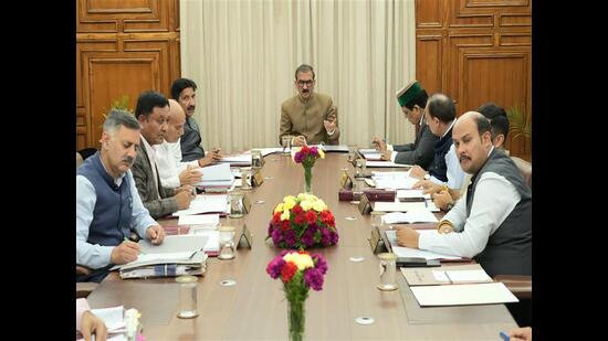 Himachal chief minister Sukhvinder Singh Sukhu during cabinet meeting in Shimla on Thursday. (Sourced)