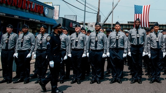 Police recruits stood in solemn formation during the funeral services for NYPD officer Didarul Islam at the Parkchester Jame Masjid mosque. REUTERS/Eduardo Munoz(REUTERS)