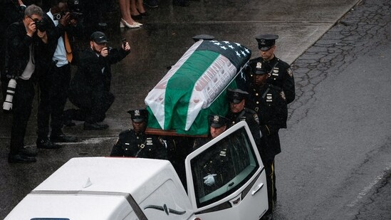 Police officers were spotted carrying the coffin of NYPD officer Didarul Islam who was killed in NYC mass shooting in Midtown. REUTERS/Eduardo Munoz(REUTERS)