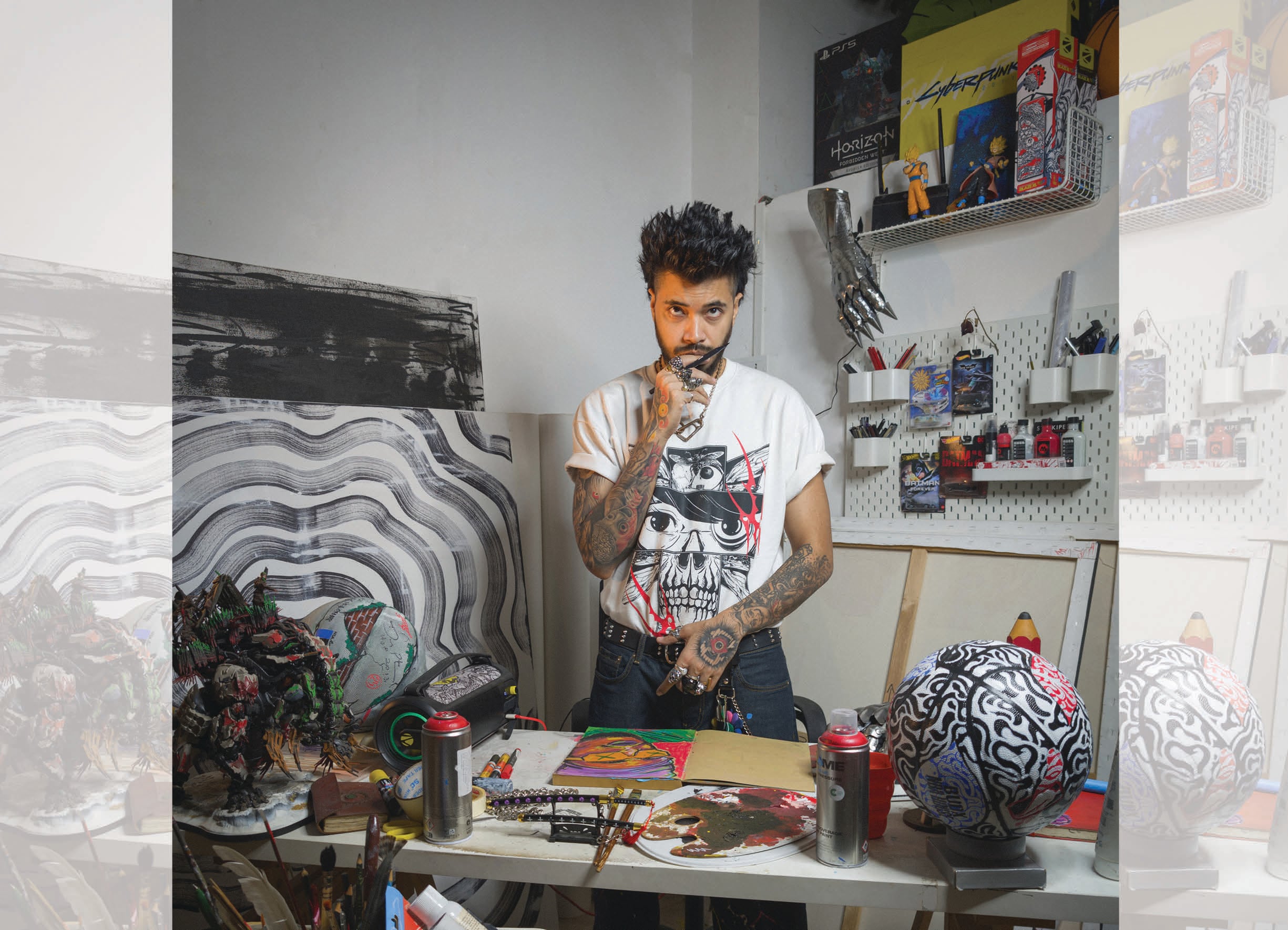 Hazarika’s art, full of angst, restlessness and rebellion, helps brands look edgy too. (SHOT BY KEVIN XAVIER AND ABHISHEK VALIYAKATH) Hazarika’s art, full of angst, restlessness and rebellion, helps brands look edgy too. (SHOT BY KEVIN XAVIER AND ABHISHEK VALIYAKATH)