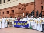 Congress MP Priyanka Gandhi, JMM MP Mahua Majhi, DMK MP A Raja along with others INDIA bloc MPs protest against Special Intensive Revision (SIR) of electoral rolls in Bihar, during the ongoing monsoon session of Parliament, at Parliament premises in New Delhi on Friday. (ANI Photo/Rahul Singh) Congress MP Priyanka Gandhi, JMM MP Mahua Majhi, DMK MP A Raja along with others INDIA bloc MPs protest against Special Intensive Revision (SIR) of electoral rolls in Bihar, during the ongoing monsoon session of Parliament, at Parliament premises in New Delhi on Friday. (ANI Photo/Rahul Singh)