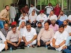 BJP leaders during a protest at MC zone D office in Ludhiana on Friday. (Gurpreet Singh/HT) BJP leaders during a protest at MC zone D office in Ludhiana on Friday. (Gurpreet Singh/HT)