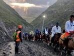 Torrential rains in Kashmir had rendered the roads unsafe, following which the pilgrimage was suspended on both the Baltal and Pahalgam routes on Wednesday. Torrential rains in Kashmir had rendered the roads unsafe, following which the pilgrimage was suspended on both the Baltal and Pahalgam routes on Wednesday.