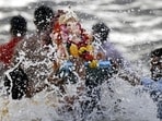 The Ganesh visarjan procession in Pune takes place along Laxmi Road and Tilak Road. Traditionally, the immersion procession begins with the five Manache Ganpati mandals including Kasba, Tambadi Jogeshwari, Tulshibaug, Guruji Talim, and Kesari Wada. After the immersion of the five Manache Ganpati, there is a huge gap in the procession which then resumes late in the evening, prolonging the immersion. (HT FILE)