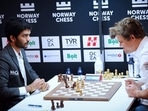 World champion D Gukesh vs Magnus Carlsen during Norway Chess. World champion D Gukesh vs Magnus Carlsen during Norway Chess.