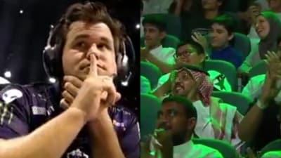 Magnus Carlsen made a special gesture to silence the crowd. (Twitter) Magnus Carlsen made a special gesture to silence the crowd. (Twitter)