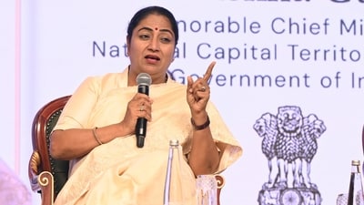 Rekha Gupta laid out an expansive vision for transforming the face of Delhi during a seminar on sustainable development in the NCT titled "Growth Bhi, Green Bhi". (Sonu Mehta/Hindustan Times)