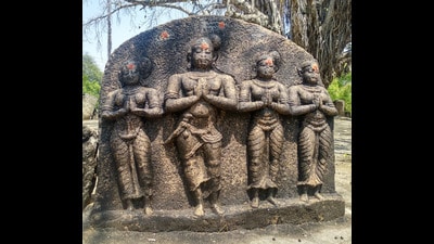 An 18th-century hero stone from Tiruppur, depicting a man and three women believed to be from the same family. Most hero stones pay tribute to people who died protecting cattle, or communal land. An 18th-century hero stone from Tiruppur, depicting a man and three women believed to be from the same family. Most hero stones pay tribute to people who died protecting cattle, or communal land.