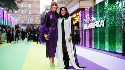 Producer Kristin Burr in violet sequins and feathers with Director Nisha Ganatra who opted for a flowy black-and-white number. Freakier Friday makes its global debut in cinemas on August 6. (Scott A Garfitt/AP) Producer Kristin Burr in violet sequins and feathers with Director Nisha Ganatra who opted for a flowy black-and-white number. Freakier Friday makes its global debut in cinemas on August 6. (Scott A Garfitt/AP)
