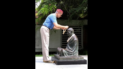 Jammu and Kashmir Chief Minister Omar Abdullah pays tribute to Mahatma Gandhi during a visit to the Sabarmati Ashram, in Ahmedabad, Gujarat. (PTI) Jammu and Kashmir Chief Minister Omar Abdullah pays tribute to Mahatma Gandhi during a visit to the Sabarmati Ashram, in Ahmedabad, Gujarat. (PTI)
