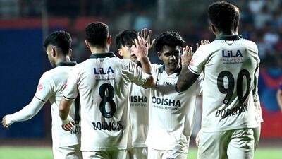 Odisha FC players celebrate a goal during ISL 2024-25. (Adimazes)