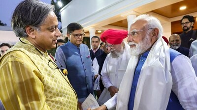 Prime Minister Narendra Modi meets Congress MP Shashi Tharoor, who led a multi-party delegation for a five-nation visit, at his residence in New Delhi on June 10, 2025. (PTI) Prime Minister Narendra Modi meets Congress MP Shashi Tharoor, who led a multi-party delegation for a five-nation visit, at his residence in New Delhi on June 10, 2025. (PTI)