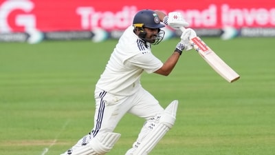London: India's Karun Nair plays a shot during the first day of the fifth Test cricket match between India and England, at The Oval (PTI) London: India's Karun Nair plays a shot during the first day of the fifth Test cricket match between India and England, at The Oval (PTI)