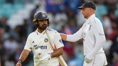 Karun Nair receives a pat on his back from Joe Root after registering his first Test 50+ score since 2016. (PTI)