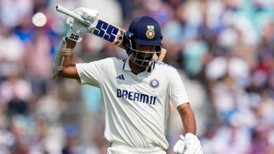 India's batter Washington Sundar also holed it to the deep square leg in the hands of Jamie Overton, with Tongue getting his wicket for 26 in 55 balls, with three fours. (PTI) India's batter Washington Sundar also holed it to the deep square leg in the hands of Jamie Overton, with Tongue getting his wicket for 26 in 55 balls, with three fours. (PTI)