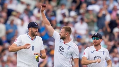 Pacer Gus Atkinson grabbed five wickets as India collapsed on the second day morning of the fifth and final Test against England to be bowled out for 224 in their first innings. (PTI) Pacer Gus Atkinson grabbed five wickets as India collapsed on the second day morning of the fifth and final Test against England to be bowled out for 224 in their first innings. (PTI)