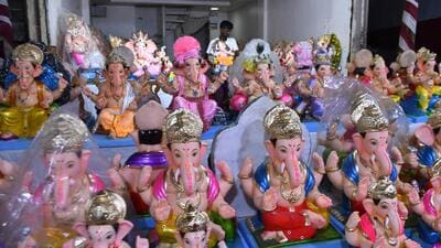 Pune, India - August 31, 2024: An artist doing last touch ups to the Ganesha idol for the upcoming Ganesh Festival at Shukrawar peth in Pune, India, on Saturday, August 31, 2024. (HT photo) Pune, India - August 31, 2024: An artist doing last touch ups to the Ganesha idol for the upcoming Ganesh Festival at Shukrawar peth in Pune, India, on Saturday, August 31, 2024. (HT photo)