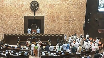 Rajya Sabha deputy chairman Harivansh Narayan Singh conducts the proceedings of the House on Friday. (Sansad TV/ANI Video Grab) Rajya Sabha deputy chairman Harivansh Narayan Singh conducts the proceedings of the House on Friday. (Sansad TV/ANI Video Grab)