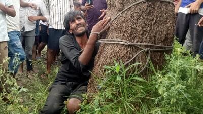 The man being assaulted by the mob on Friday. (Sakib Ali/HT Photo) The man being assaulted by the mob on Friday. (Sakib Ali/HT Photo)
