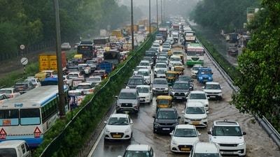 Heavy rain since Wednesday paralysed Gurugram, triggering severe traffic jams on major roads such as Sohna Road, Rajiv Chowk, and Southern Peripheral Road (PTI) Heavy rain since Wednesday paralysed Gurugram, triggering severe traffic jams on major roads such as Sohna Road, Rajiv Chowk, and Southern Peripheral Road (PTI)