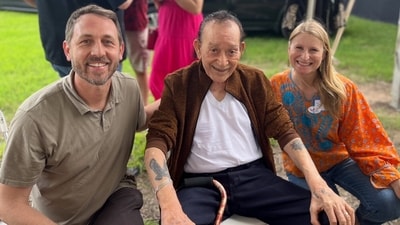 Flaco Jimenez (center) at one time owned a food truck with his wife in the San Antonio area called Tacos Jimenez. (X/@TravisCoJudge) Flaco Jimenez (center) at one time owned a food truck with his wife in the San Antonio area called Tacos Jimenez. (X/@TravisCoJudge)