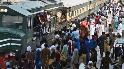Pakistanis board a train at a railway station in Lahore on June 5, 2025. (Image for representation/AFP)