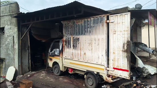 A view of a vandalised structure after the clash breaks out between two groups in Yavat village, in Pune on Friday. (ANI)