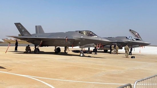 Bengaluru, Feb 13 (ANI): F35 fighter aircrafts is on display is on display at the Aero India 2023, in Bengaluru on Monday. (ANI Photo) (ANI Picture Service)