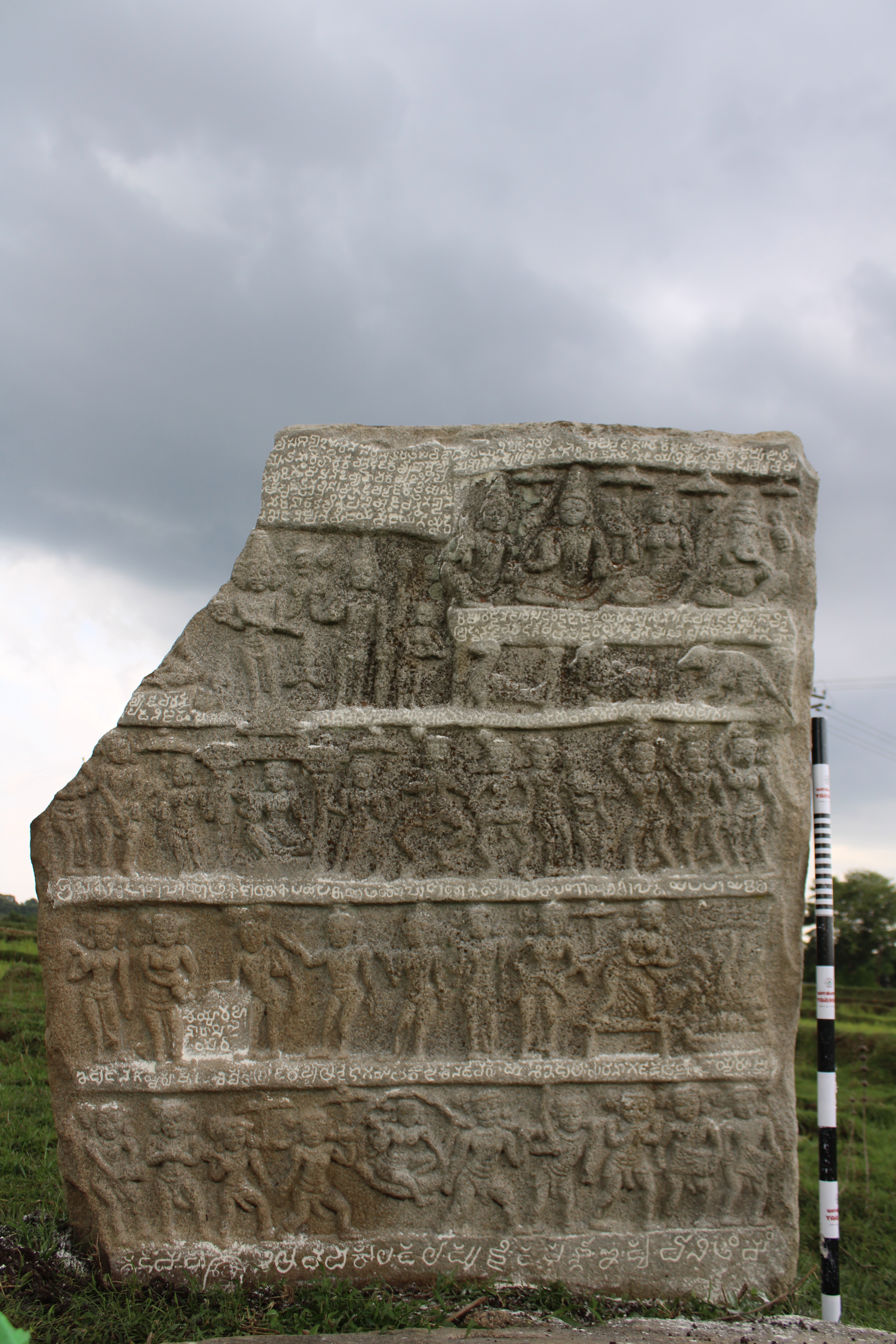 An intricate stone memorialising several warriors, discovered in Mysuru, Karnataka. An intricate stone memorialising several warriors, discovered in Mysuru, Karnataka.
