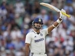 Akash Deep celebrates his half century fifty on Day 3 of Oval Test on Saturday. (AP)