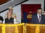 Governor Shiv Pratap Shukla administering the oath of office and secrecy to Pavnesh Kumar as member of the Himachal Pradesh Public Service Commission at Raj Bhavan in Shimla on Saturday. (Deepak Sansta/HT) Governor Shiv Pratap Shukla administering the oath of office and secrecy to Pavnesh Kumar as member of the Himachal Pradesh Public Service Commission at Raj Bhavan in Shimla on Saturday. (Deepak Sansta/HT)