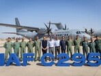 India's ambassador to Spain Dinesh K. Patnaik along with senior officials from Indian Air Force poses for a group picture while receiving the last of the 16 Airbus C-295 military transport aircraft at the Airbus Defence and Space assembly line in Seville, Spain. India's ambassador to Spain Dinesh K. Patnaik along with senior officials from Indian Air Force poses for a group picture while receiving the last of the 16 Airbus C-295 military transport aircraft at the Airbus Defence and Space assembly line in Seville, Spain.