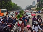 Waterlogging outside Ram Manohar Lohia Hospital at Vibhuti Khand area of Gomti Nagar with traffic chaos after the heavy rainfall in Lucknow, on Saturday. (HT Photo) Waterlogging outside Ram Manohar Lohia Hospital at Vibhuti Khand area of Gomti Nagar with traffic chaos after the heavy rainfall in Lucknow, on Saturday. (HT Photo)