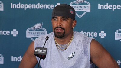 Philadelphia Eagles quarterback Jalen Hurts speaks during a news conference at the team's NFL football training camp, Tuesday, July 29, 2025, in Philadelphia. (AP Photo/Matt Rourke) (AP) Philadelphia Eagles quarterback Jalen Hurts speaks during a news conference at the team's NFL football training camp, Tuesday, July 29, 2025, in Philadelphia. (AP Photo/Matt Rourke) (AP)