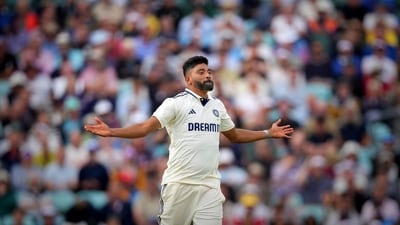 India's Mohammed Siraj celebrates the dismissal of England's Harry Brook during the second day of the fifth Test (AP) India's Mohammed Siraj celebrates the dismissal of England's Harry Brook during the second day of the fifth Test (AP)