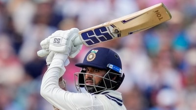 India's batter Washington Sundar plays a shot (PTI) India's batter Washington Sundar plays a shot (PTI)
