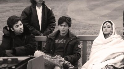 Karan Johar with Shah Rukh Khan and Rani Mukerji on the sets of Kabhi Alvida Na Kehna. Karan Johar with Shah Rukh Khan and Rani Mukerji on the sets of Kabhi Alvida Na Kehna.