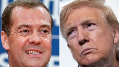 US President Donald Trump said on August 1, 2025, that he had ordered deployment of two nuclear submarines in response "highly provocative" comments by then Russian President Dmitry Medvedev.. (AFP) US President Donald Trump said on August 1, 2025, that he had ordered deployment of two nuclear submarines in response "highly provocative" comments by then Russian President Dmitry Medvedev.. (AFP)