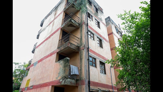 A DUSIB block of flats in Sultanpuri that chief minister Rekha Gupta inspected on Saturday. (ANI)