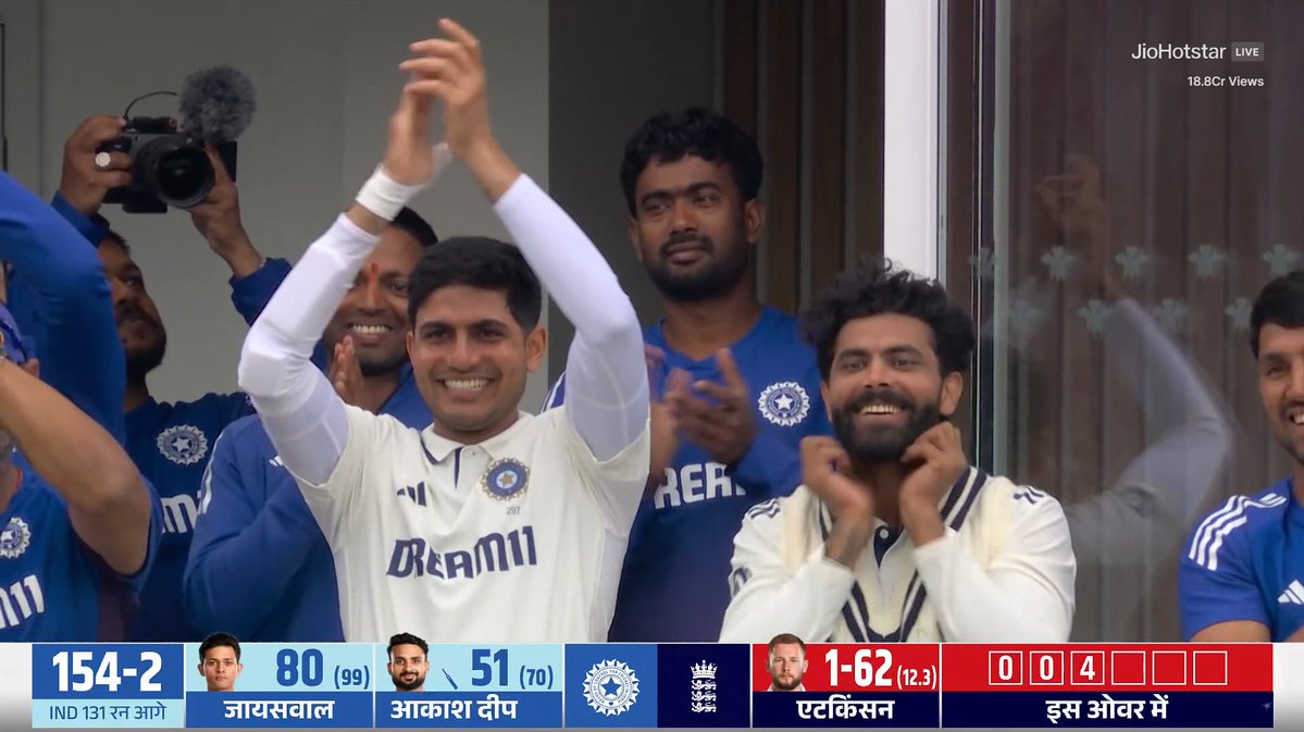 Shubman Gill and Ravindra Jadeja celebrate Akash Deep's fifty Shubman Gill and Ravindra Jadeja celebrate Akash Deep's fifty