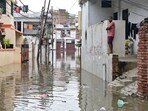 Houses in the low-lying areas inundated with floodwaters in Prayagraj. (HT Photo) Houses in the low-lying areas inundated with floodwaters in Prayagraj. (HT Photo)