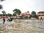 Waterlogging in Vibhuti Khand area of Lucknow on Saturday. (Deepak Gupta/HT Photo) Waterlogging in Vibhuti Khand area of Lucknow on Saturday. (Deepak Gupta/HT Photo)