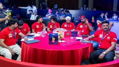 East Delhi Riders team during the DPL 2025 auction. 