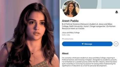 Aneet Padda's LinkedIn page describes her as an actor and a Political Science student. Aneet Padda's LinkedIn page describes her as an actor and a Political Science student.