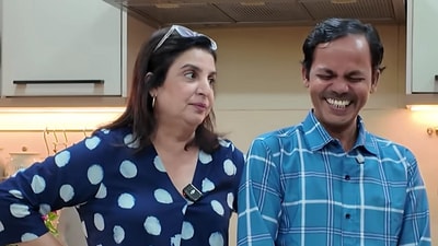 Farah Khan makes cooking vlogs with her cook Dilip. Farah Khan makes cooking vlogs with her cook Dilip.